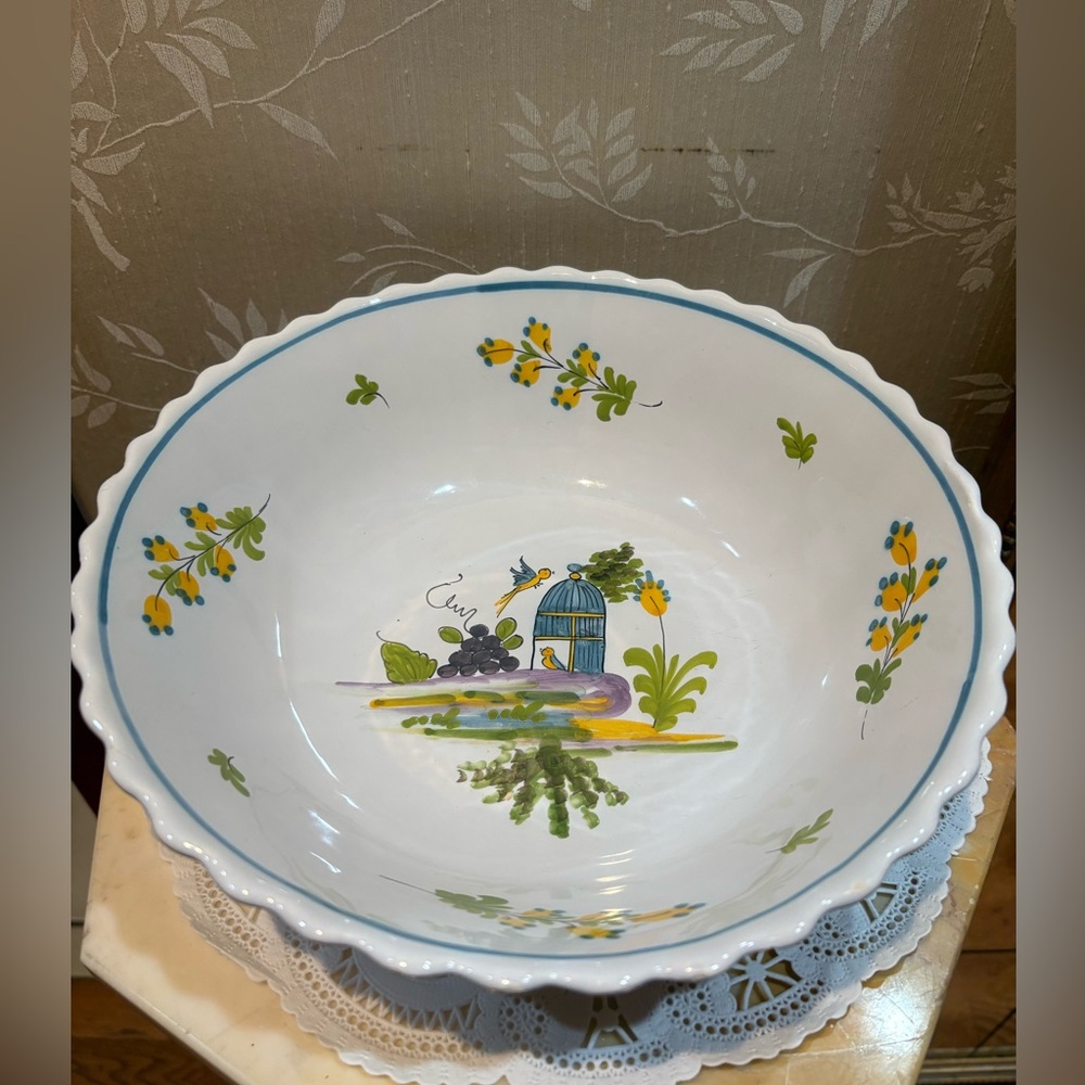 Pierre Deux Floral, Bird Decorative Hanging Bowl with Blue Accents
